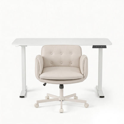 Artiss Criss Cross Chair with Wheels & Adjustable Armrests and Electric Standing Desk 140cm with Memory Presets, Ergonomic Cross Legged Chair and Office Desk Set