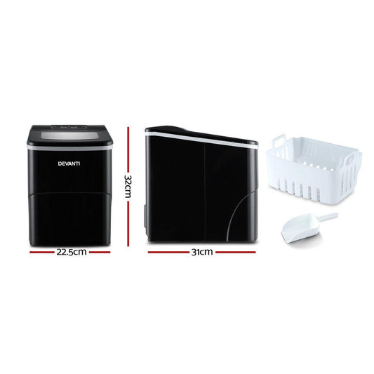 DEVANTi Portable Ice Cube Maker Machine 2L Home Bar Benchtop Easy Quick Black.
