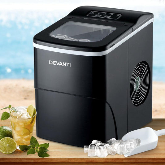 DEVANTi Portable Ice Cube Maker Machine 2L Home Bar Benchtop Easy Quick Black.