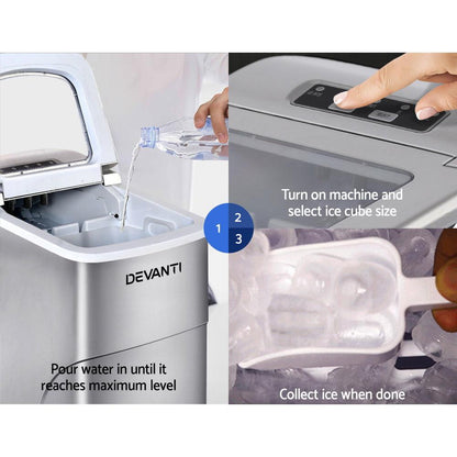 Devanti Portable Ice Cube Maker - Silver.