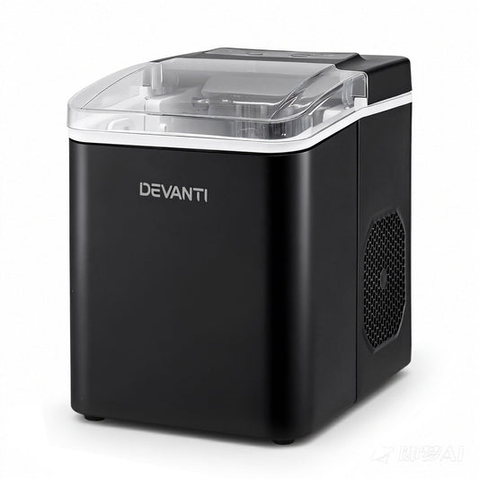 Devanti Ice Maker Machine Portable 12kg Countertop w/Self Cleaning 1.2L Black.