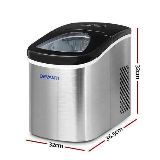 Devanti 2.4L Stainless Steel Portable Ice Cube Maker.