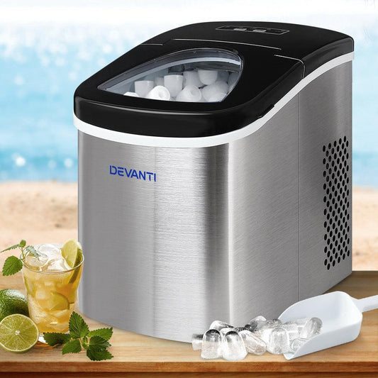 Devanti 2.4L Stainless Steel Portable Ice Cube Maker.
