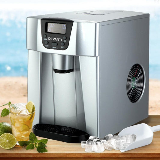 Devanti 2L Portable Ice Cuber Maker & Water Dispenser - Silver.