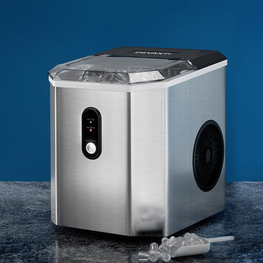Devanti Portable Ice Maker Machine Ice Cube 12kg Bar Countertop Stainless Steel.