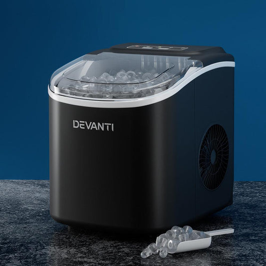 Devanti Portable Ice Maker Machine Ice Cube Tray 12kg Bar Countertop Black.
