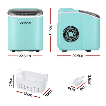 Devanti 12kg Ice Maker Machine w/Self Cleaning Green.