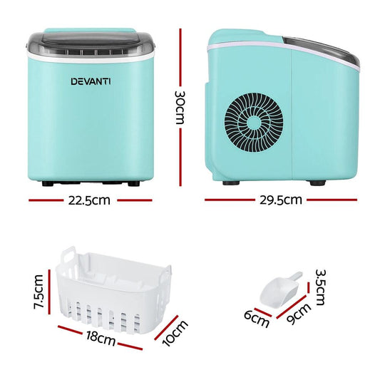 Devanti 12kg Ice Maker Machine w/Self Cleaning Green.