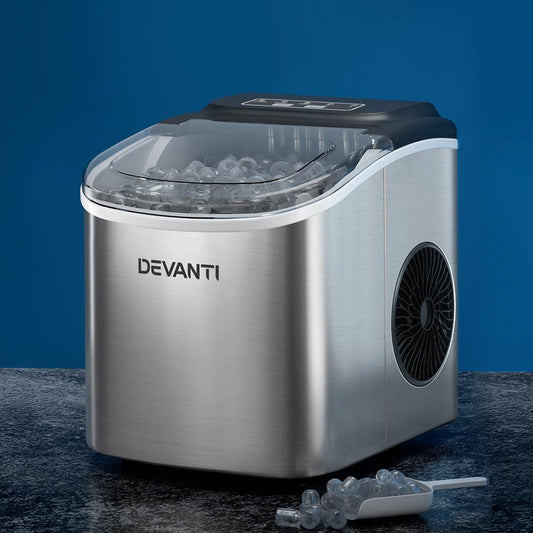Devanti 12kg Ice Maker Machine w/Self Cleaning Silver.