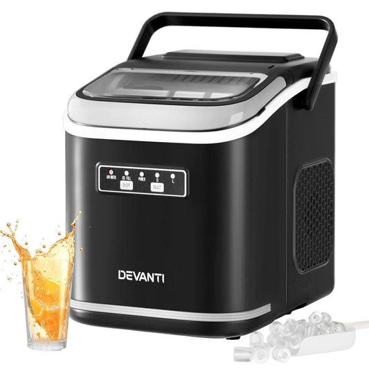 Devanti Ice Maker Machine Portable 12kg Countertop w/Self Cleaning 1.3L Black.