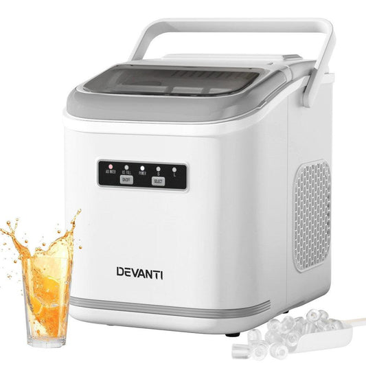 Devanti Ice Maker Machine Portable 12kg Countertop w/Self Cleaning 1.3L White.