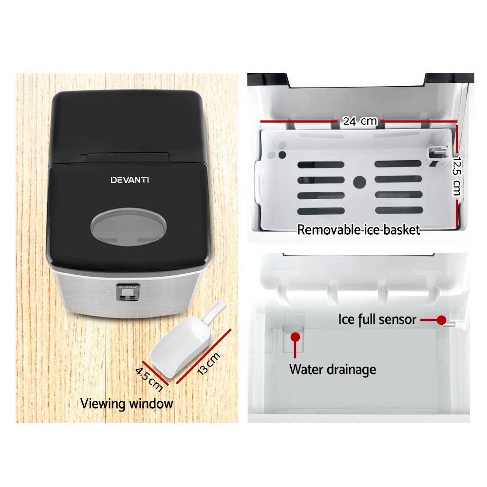 Devanti 15kg Ice Maker Machine Silver.