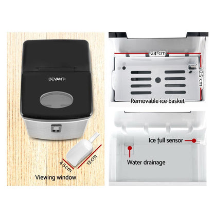 Devanti 15kg Ice Maker Machine Silver.