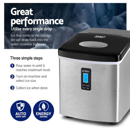 Devanti 15kg Ice Maker Machine Silver.