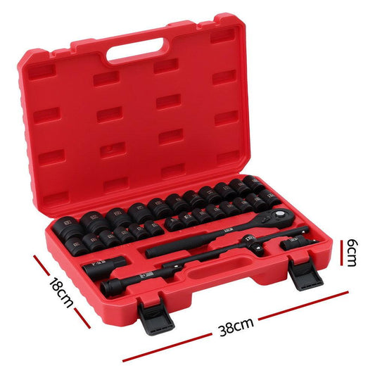 Giantz 30Pc 1/2" Drive Socket Set Cr-V Steel 8-32mm Workshop Repair.