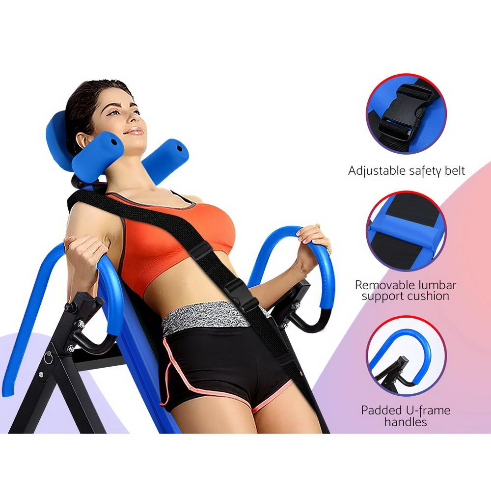 Everfit Inversion Table Gravity Exercise Inverter Back Stretcher Home Gym Blue.