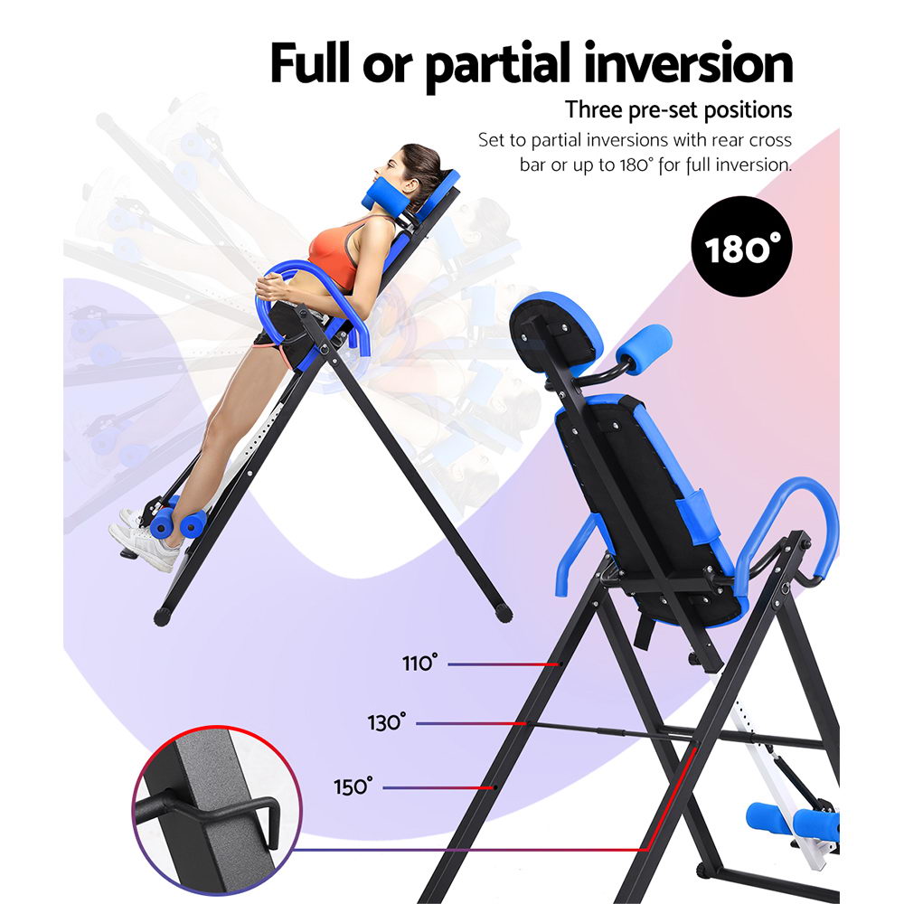 Everfit Inversion Table Gravity Exercise Inverter Back Stretcher Home Gym Blue.