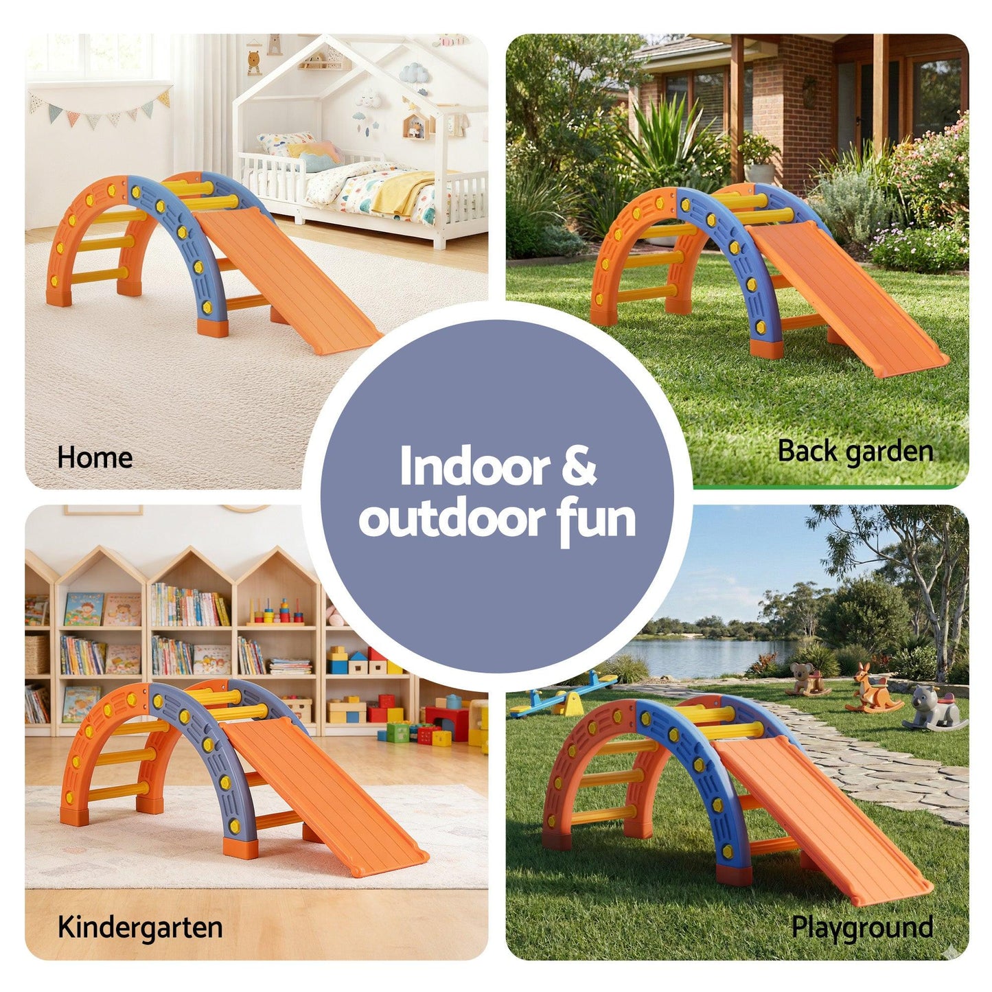 Keezi Kids Climbing Frame Set With Slide Indoor Outdoor Toddler Toys Pikler Arch Climber.