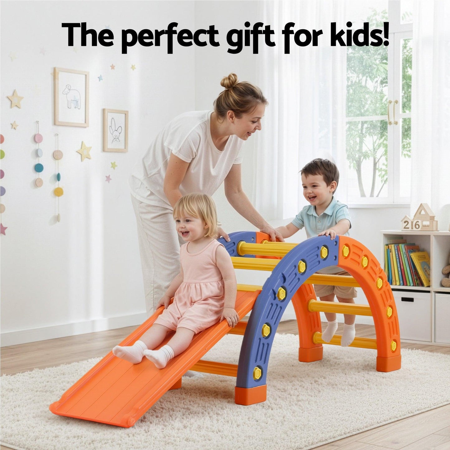 Keezi Kids Climbing Frame Set With Slide Indoor Outdoor Toddler Toys Pikler Arch Climber.
