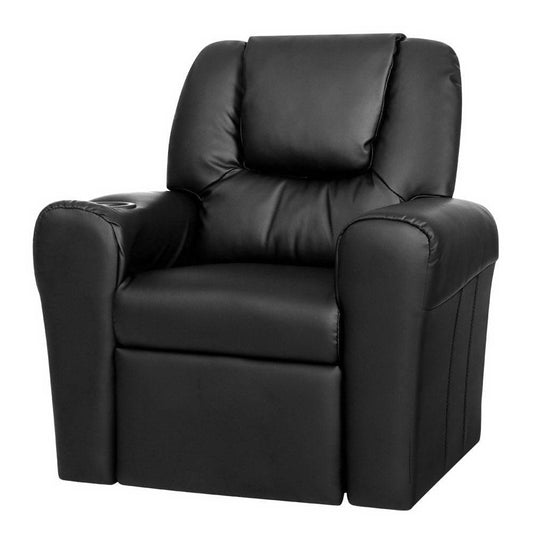 Keezi Kids Recliner Chair PU Leather Sofa Lounge Couch Children Armchair Black.