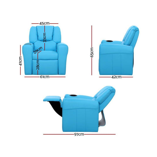 Keezi Kids Recliner Chair PU Leather Sofa Lounge Couch Children Armchair Blue.