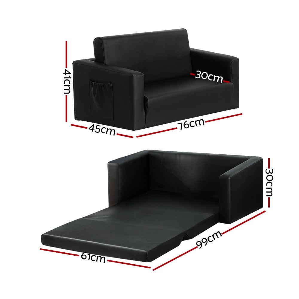 Keezi Kids Sofa 2 Seater Children Flip Open Couch PU Leather Armchair Black.