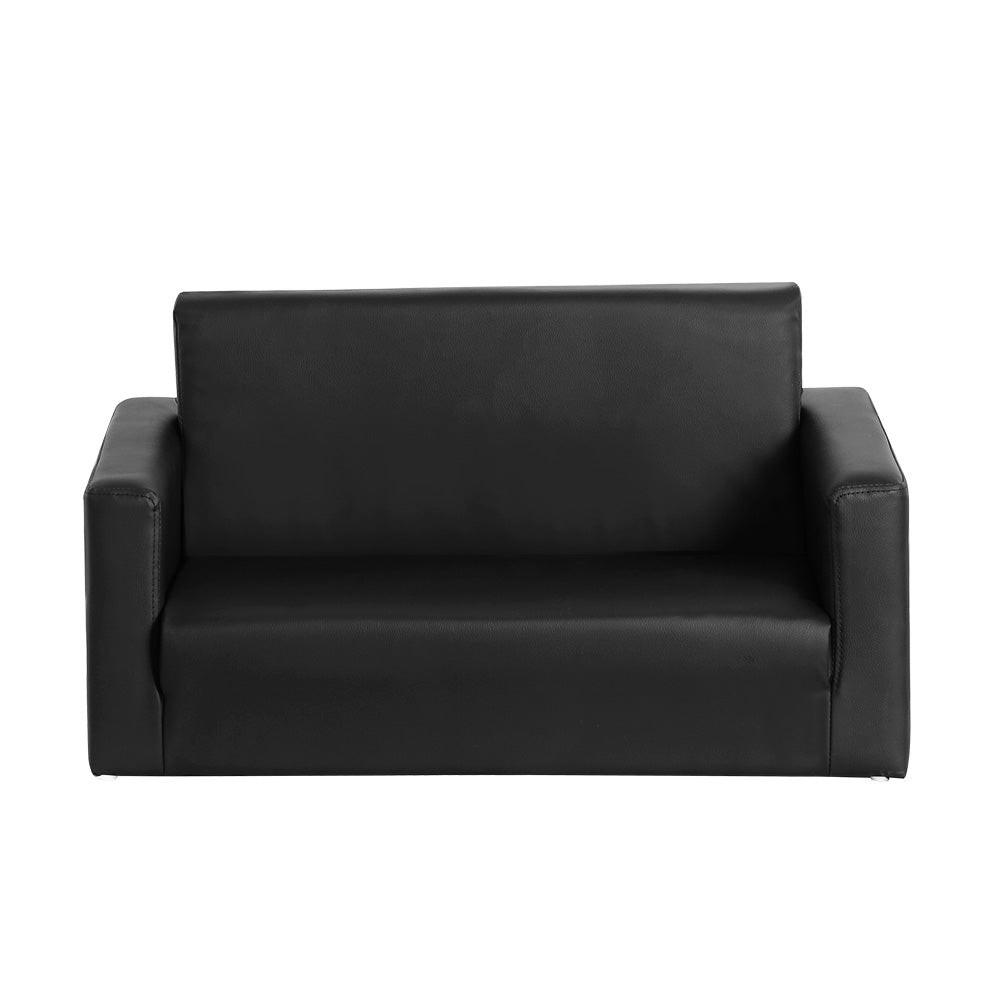 Keezi Kids Sofa 2 Seater Children Flip Open Couch PU Leather Armchair Black.