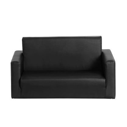 Keezi Kids Sofa 2 Seater Children Flip Open Couch PU Leather Armchair Black.