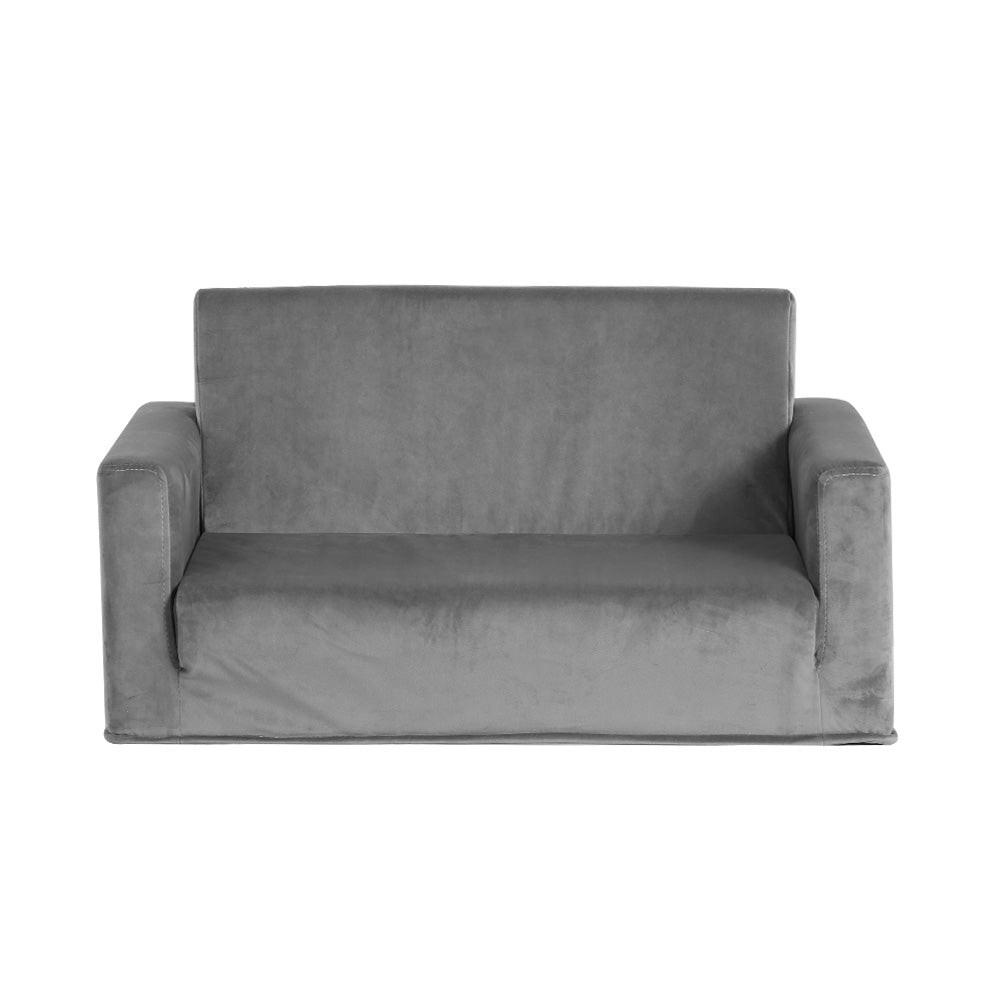 Keezi Kids Sofa 2 Seater Children Flip Open Couch Velvet Armchair Grey.