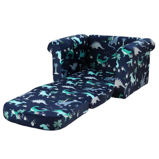 Keezi Kids Sofa 1 Seater Children Flip Open Couch Lounger Armchair Dinosaur Navy.