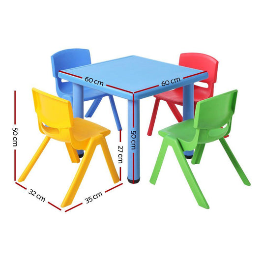 Keezi 5PCS Kids Table and Chairs Set Children Study Desk Furniture Plastic 4 Chairs.