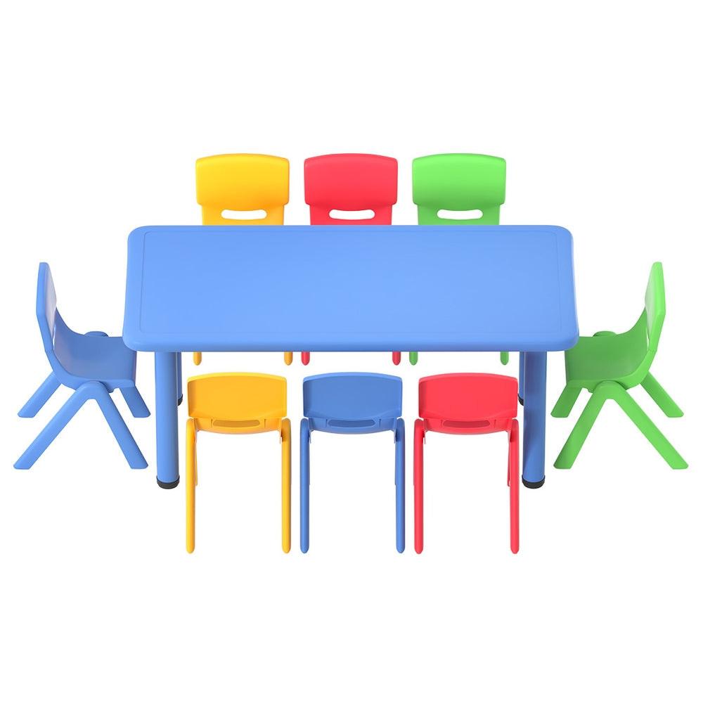 Keezi 9PCS Kids Table and Chairs Set Children Study Desk Furniture Plastic 8 Chairs.