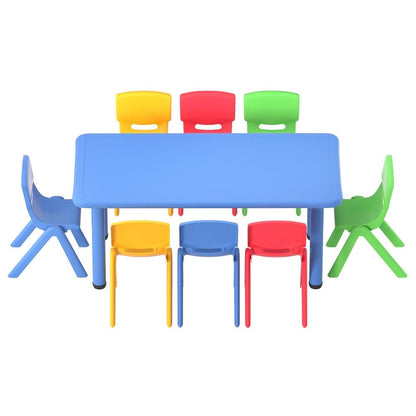 Keezi 9PCS Kids Table and Chairs Set Children Study Desk Furniture Plastic 8 Chairs.