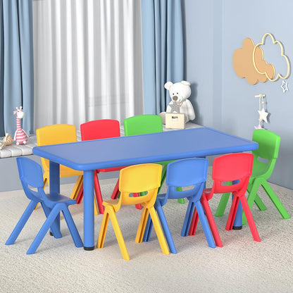 Keezi 9PCS Kids Table and Chairs Set Children Study Desk Furniture Plastic 8 Chairs.