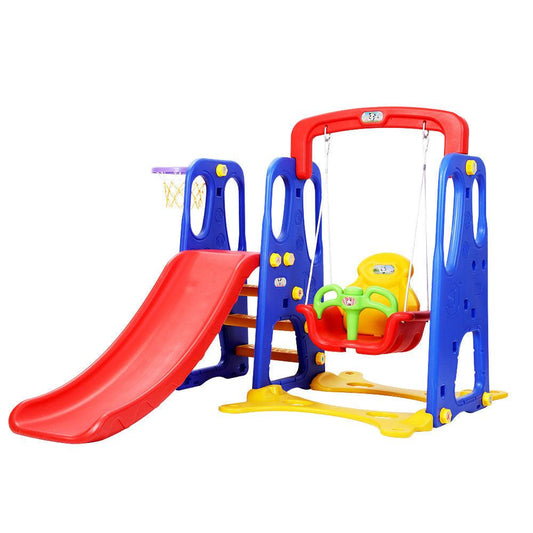 Keezi Kids Slide Swing Set Basketball Hoop Outdoor Playground Toys 120cm Blue.