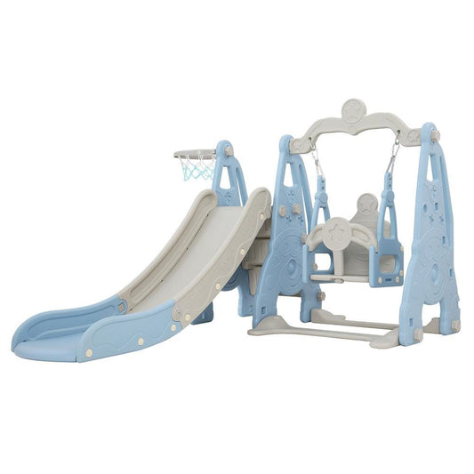 Keezi Kids Slide Swing Set Basketball Hoop Outdoor Playground Toys 170cm Blue.