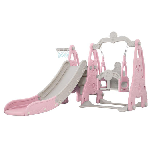 Keezi Kids Slide Swing Set Basketball Hoop Outdoor Playground Toys 170cm Pink.