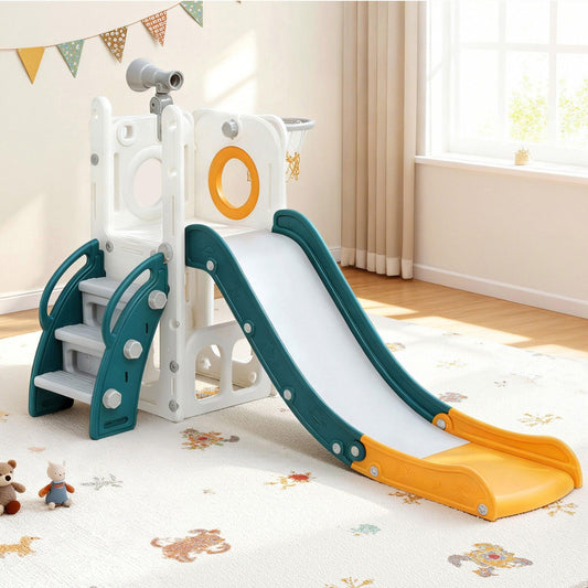 Keezi Kids Slide Set Basketball Hoop Outdoor Playground Outdoor Toys Telescope Storage.