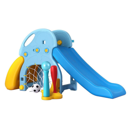 Keezi Kids Slide Set Baseball Bat Basketball Hoop Outdoor Playground 120cm Blue.