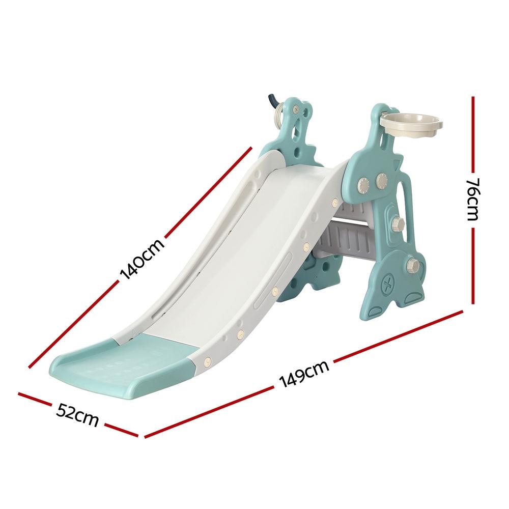 Keezi Kids Slide Set Basketball Hoop Ring Outdoor Playground Toy Deer 140cm Blue.