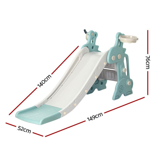Keezi Kids Slide Set Basketball Hoop Ring Outdoor Playground Toy Deer 140cm Blue.