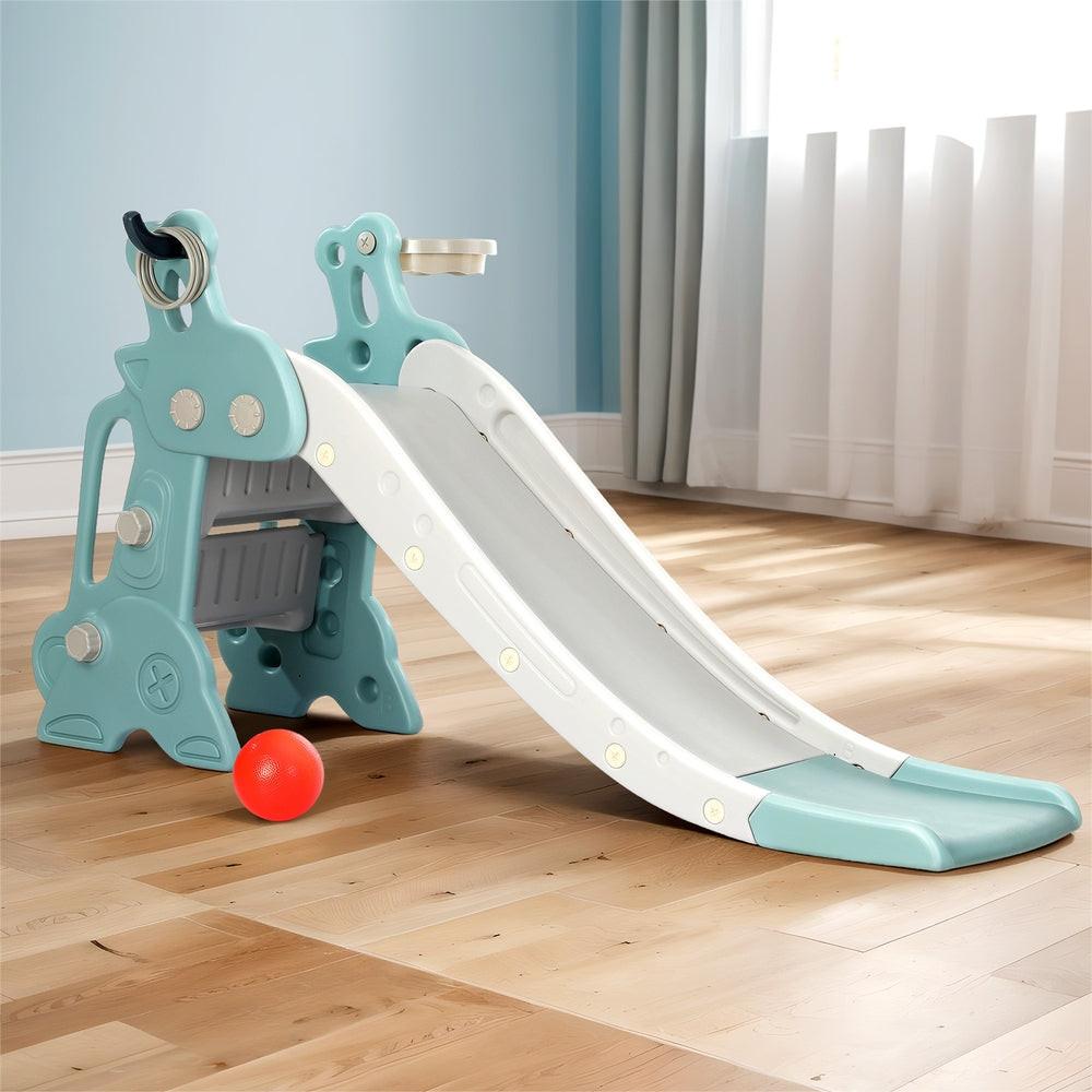 Keezi Kids Slide Set Basketball Hoop Ring Outdoor Playground Toy Deer 140cm Blue.