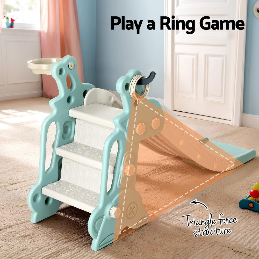 Keezi Kids Slide Set Basketball Hoop Ring Outdoor Playground Toy Deer 140cm Blue.