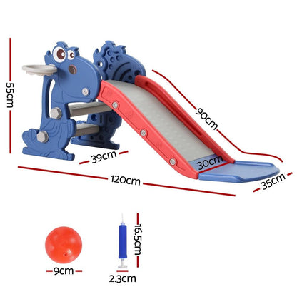 Keezi Kids Slide Set Basketball Hoop Outdoor Playground Toy Dragon 90cm Blue.