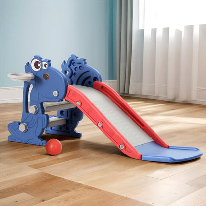 Keezi Kids Slide Set Basketball Hoop Outdoor Playground Toy Dragon 90cm Blue.
