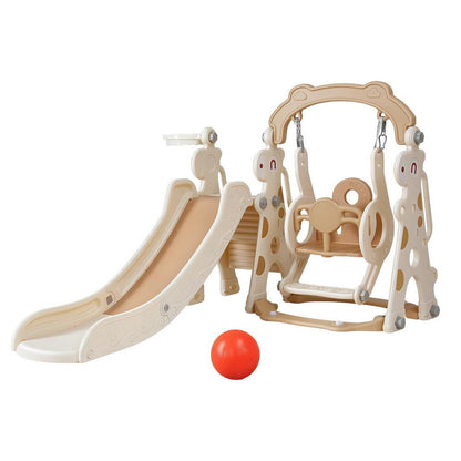 Keezi Kids Slide Swing Set Basketball Hoop Outdoor Playground Toys 160cm Beige.