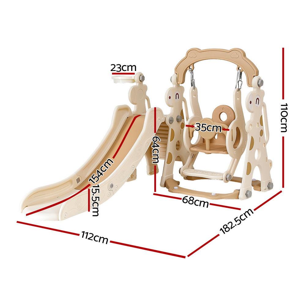 Keezi Kids Slide Swing Set Basketball Hoop Outdoor Playground Toys 160cm Beige.