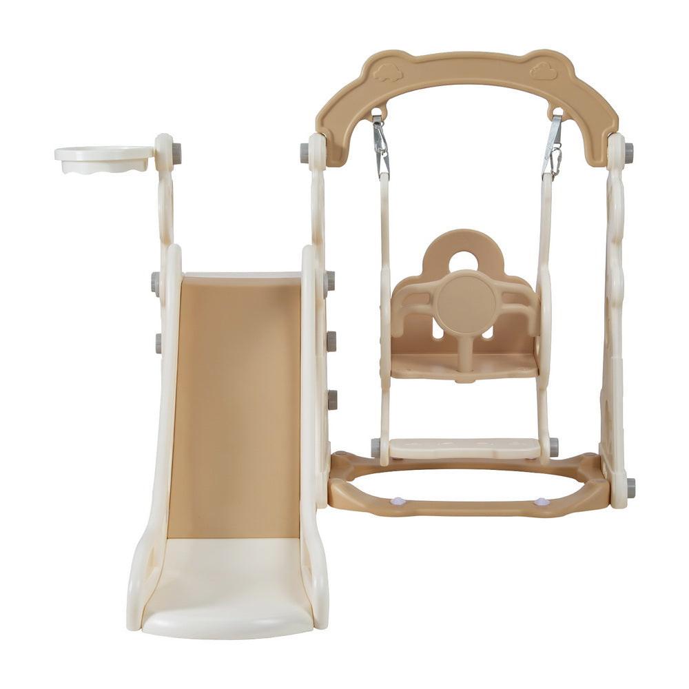 Keezi Kids Slide Swing Set Basketball Hoop Outdoor Playground Toys 160cm Beige.