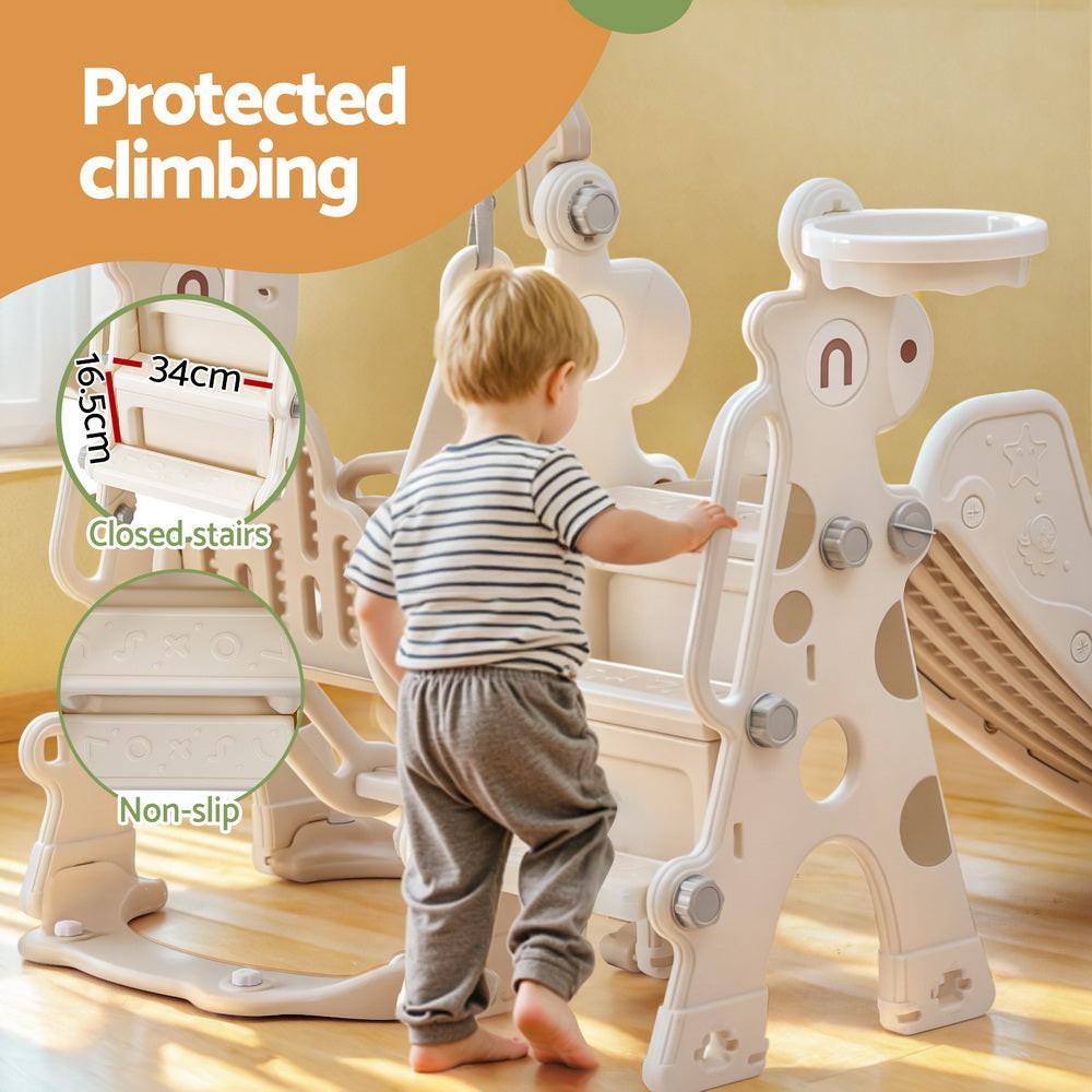 Keezi Kids Slide Swing Set Basketball Hoop Outdoor Playground Toys 160cm Beige.