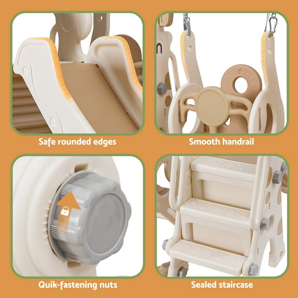 Keezi Kids Slide Swing Set Basketball Hoop Outdoor Playground Toys 160cm Beige.